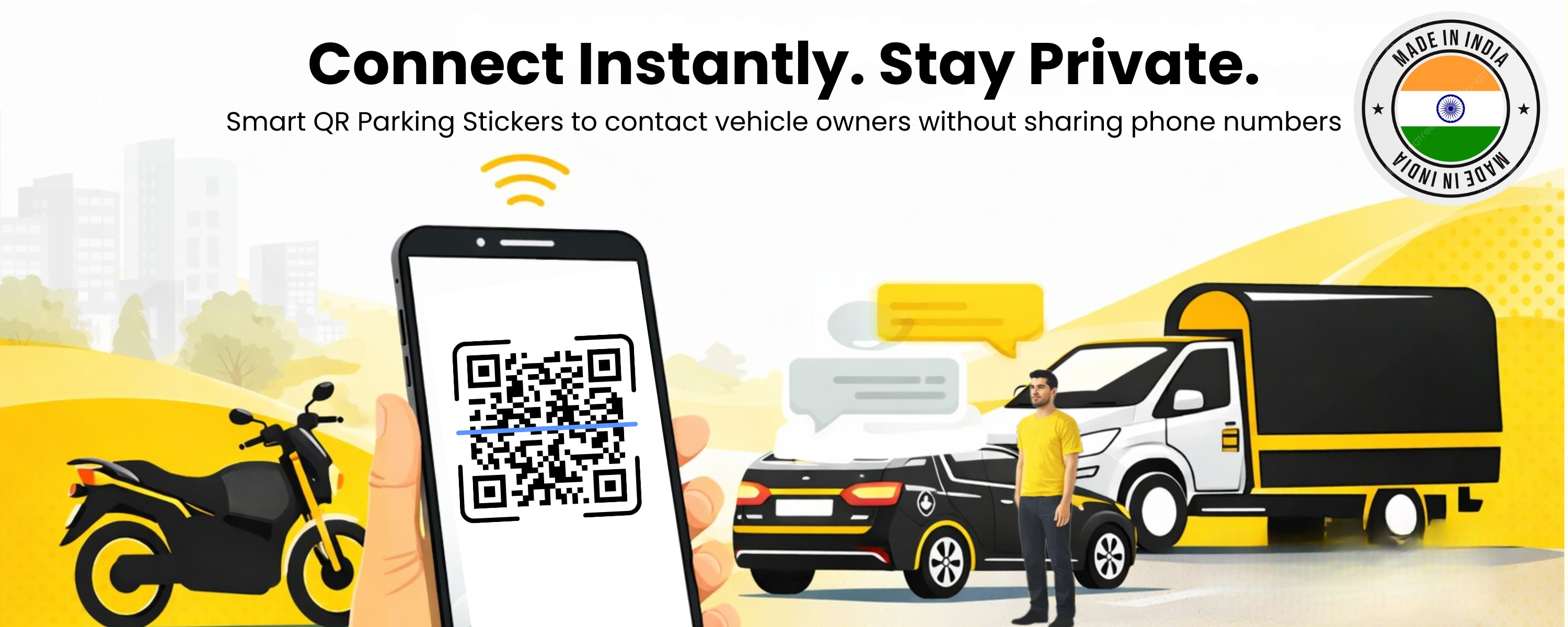 ContactMeTag secure car parking tag with smart QR sticker for private vehicle owner contact